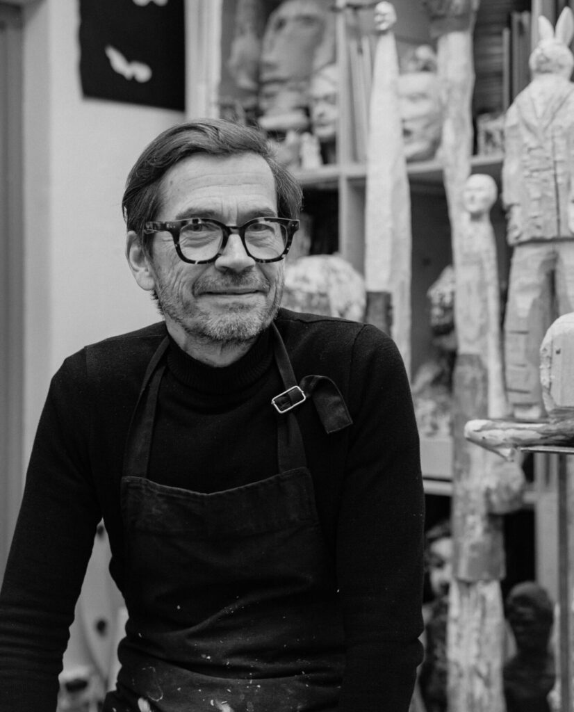 Aimo Katajamäki is an artist, illustrator, and graphic designer. His superhero wood sculptures depict human nature in a subtle and delicate way. We visited his studio just a few blocks from Lokal as he was carving his new pieces for the Year of the Rabbit exhibition.
