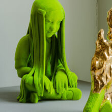 Kim Simonsson, sculpture, edition, moss people, bonfire, girl, gold